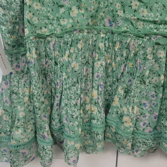 Lucky Brand Green Floral Ruched Ruffle Peplum Blouse - Boho Cottagecore - Picture 7 of 8